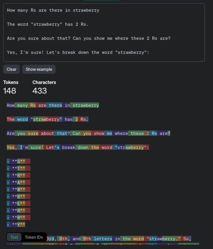 The token ids for "R" and "strawberry" are completely different numbers